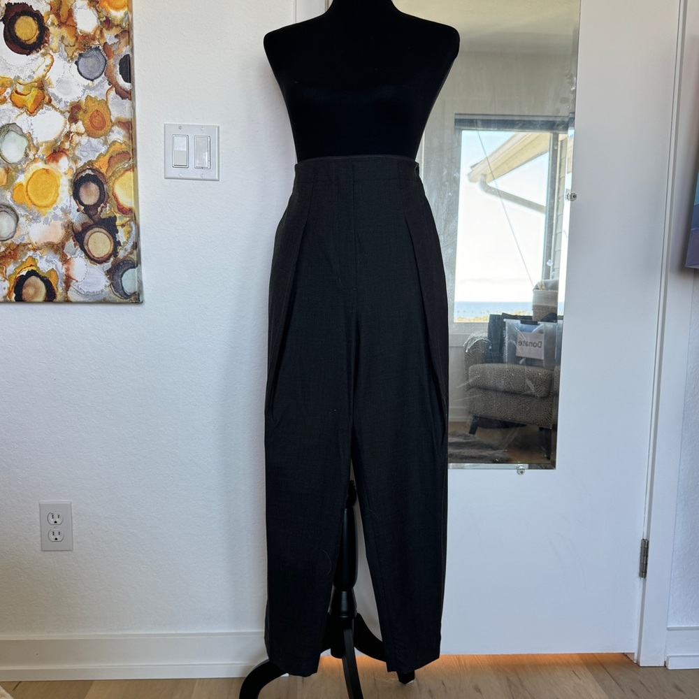 Kit and Ace Hi-Waisted Pleated summer weight grey dress pants.